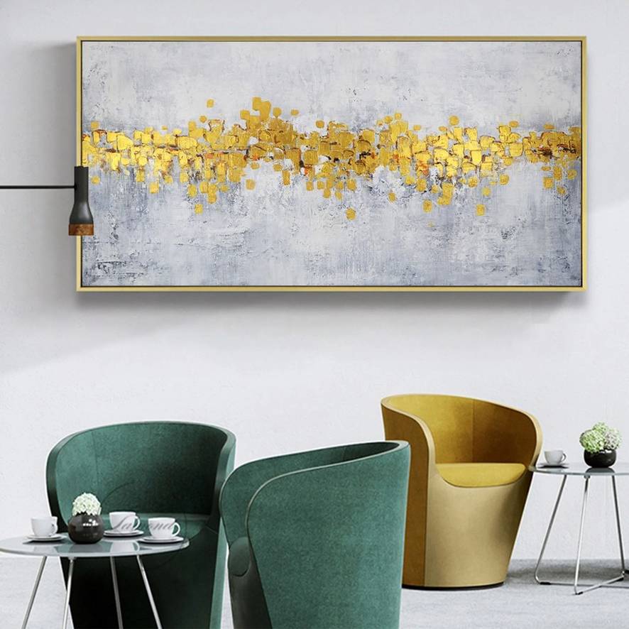Gold Original Leaf Modern Abstract Canvas Artwork 3TC6D